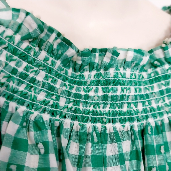 🔵BOGO FREE🔵 Izod Green Gingham Off-Shoulder Peasant Top Sz L - Picture 3 of 5
